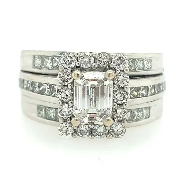 14k Emerald Halo Engagement Ring and Bands