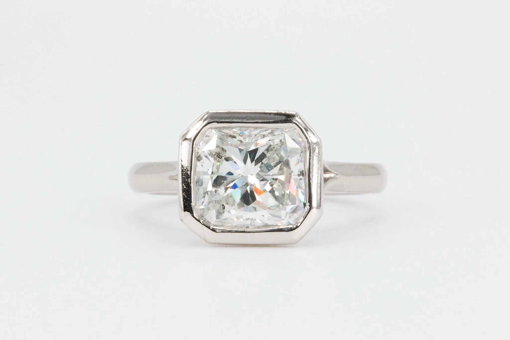 3 carat radiant cut diamond bezel ring