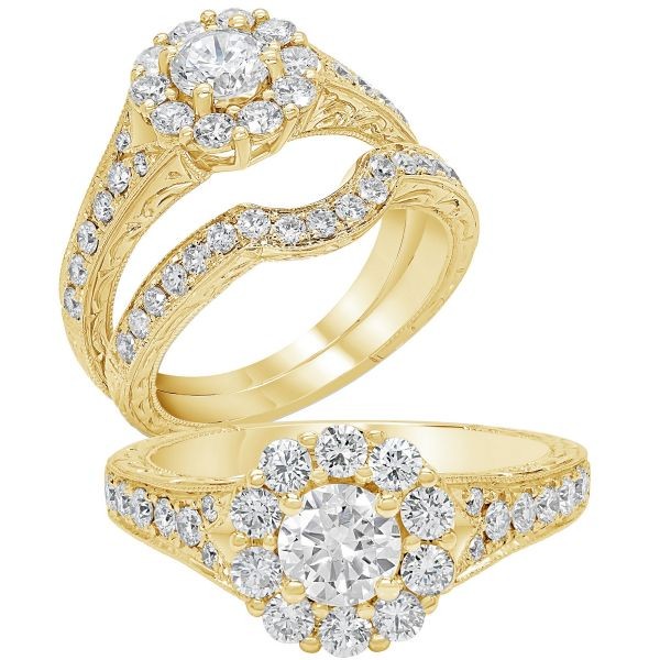 1.20 CTW Halo Engagement Ring Yellow Gold
