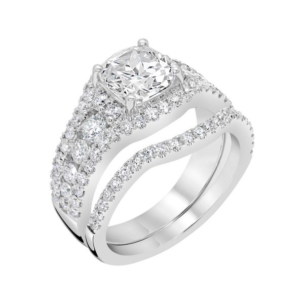 2.25 CTW Cushion Cut Halo Engagement Ring side view