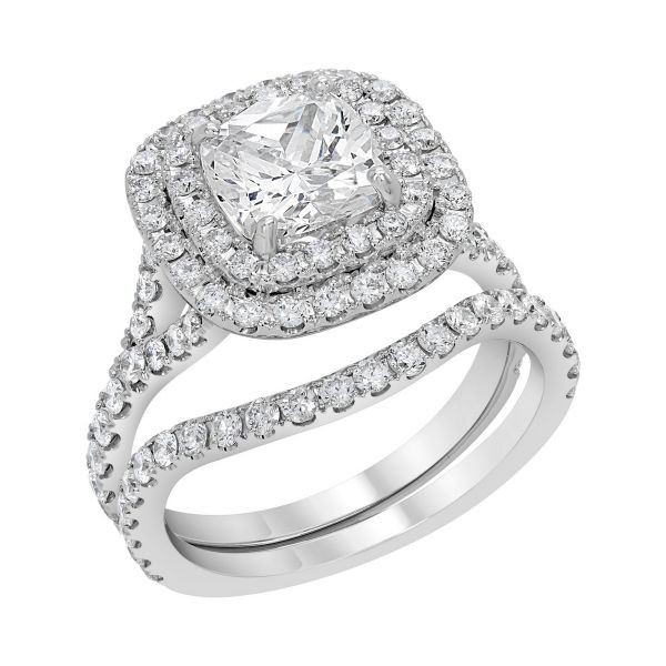 2.75 CTW Cushion Cut Diamond Engagement Ring with Wedding band