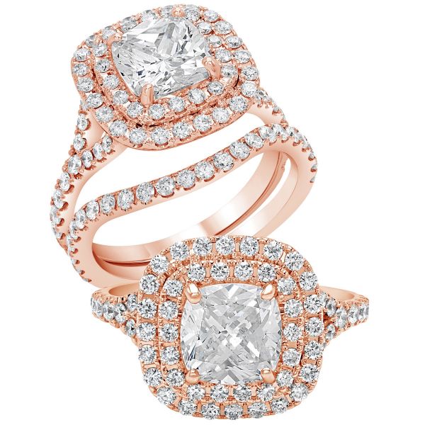 2.75 CTW Cushion Cut Diamond Engagement Ring Rose Gold Set