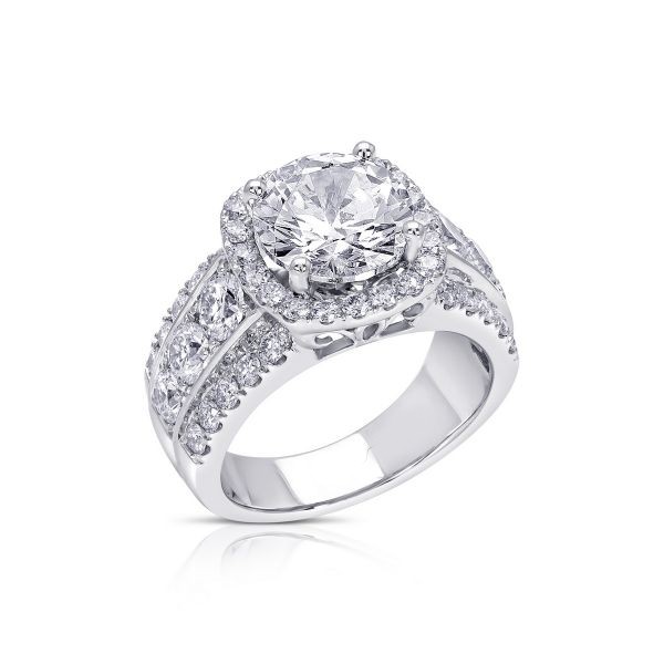 4.40 CTW Round Diamond Halo Engagement Ring Side View