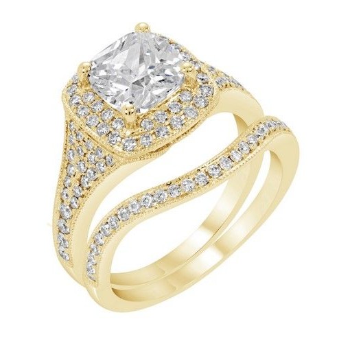 2.05 CTW Cushion Double Halo Engagement Ring Yellow Gold