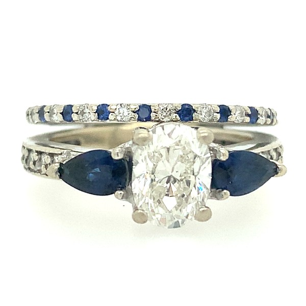 Oval and Sapphire Engagement Ring and Wedding Band