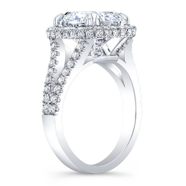 2.70 CTW Cushion Cut Halo Engagement Ring Side View