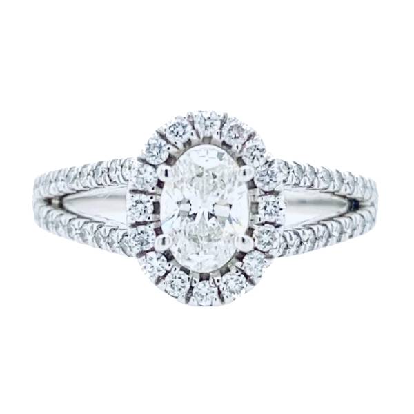 Certified Oval Halo Split Shank Engagement Ring