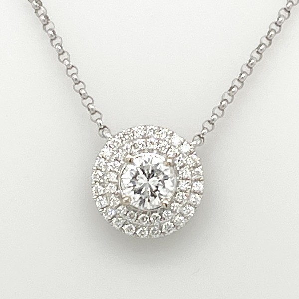 .68 CTW Double Halo Pendant and Necklace