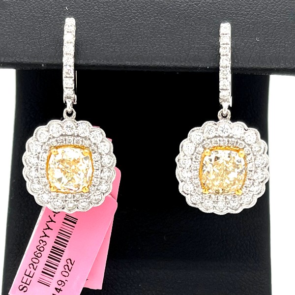 5.71 CTW GIA Fancy Yellow Cushion Diamond Halo Earrings