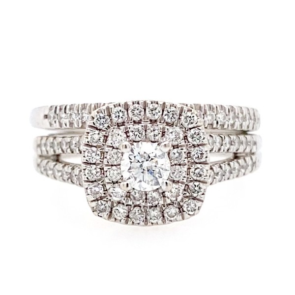 Split Shank Double Halo Engagement Ring and Band