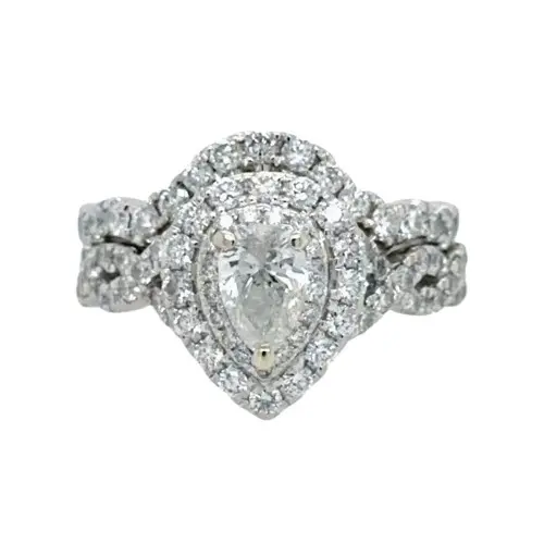 1.15 CTW Pear Halo Engagement Ring and Band