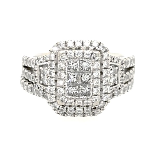 1.50 CTW Halo Engagement Ring and Band
