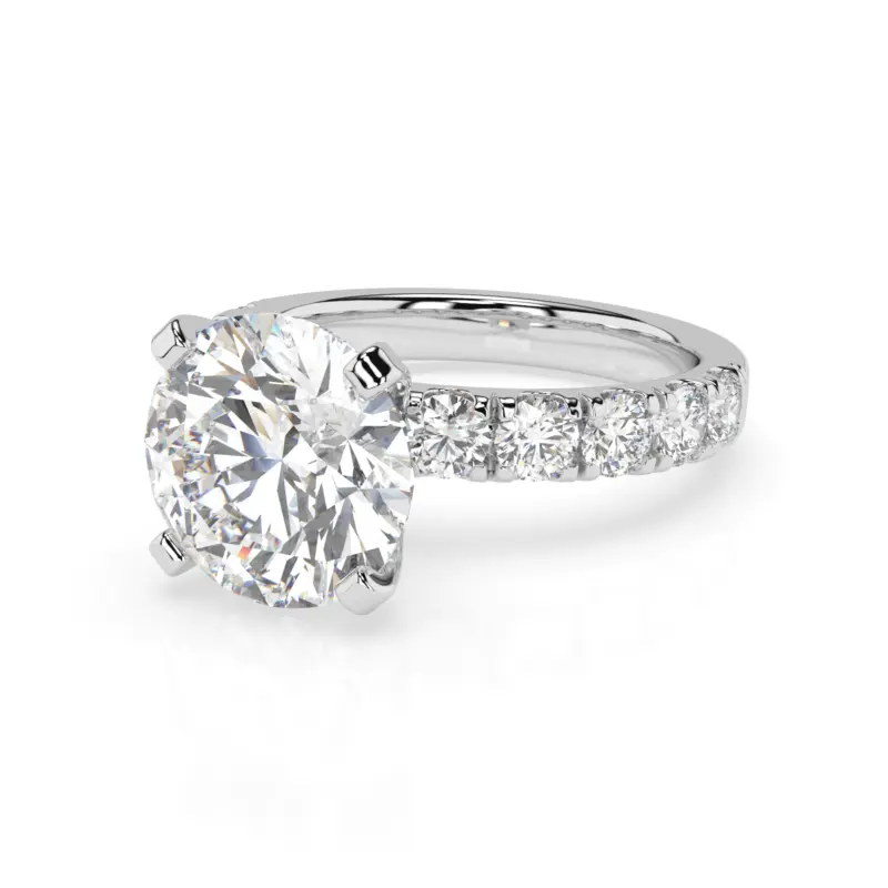 4 CTW Lab Grown Round Diamond Engagement Ring with 14k White Gold metal left side view