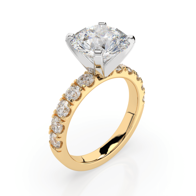 4 CTW Lab Grown Round Diamond Engagement Ring with 14k Yellow Gold metal