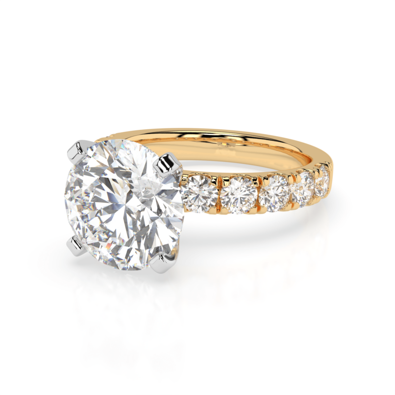 4 CTW Lab Grown Round Diamond Engagement Ring with 14k Yellow Gold metal Side View