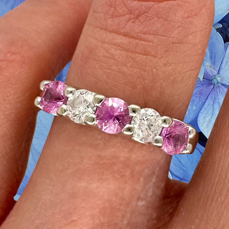 1 CTW Pink Sapphire and Diamond Band