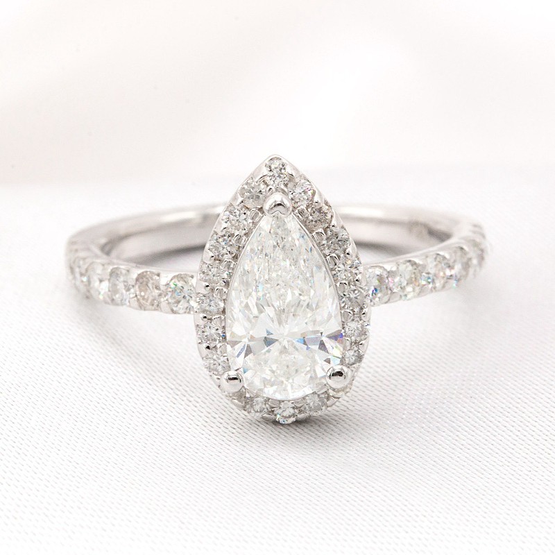 GIA Pear Halo Diamond Engagement Ring