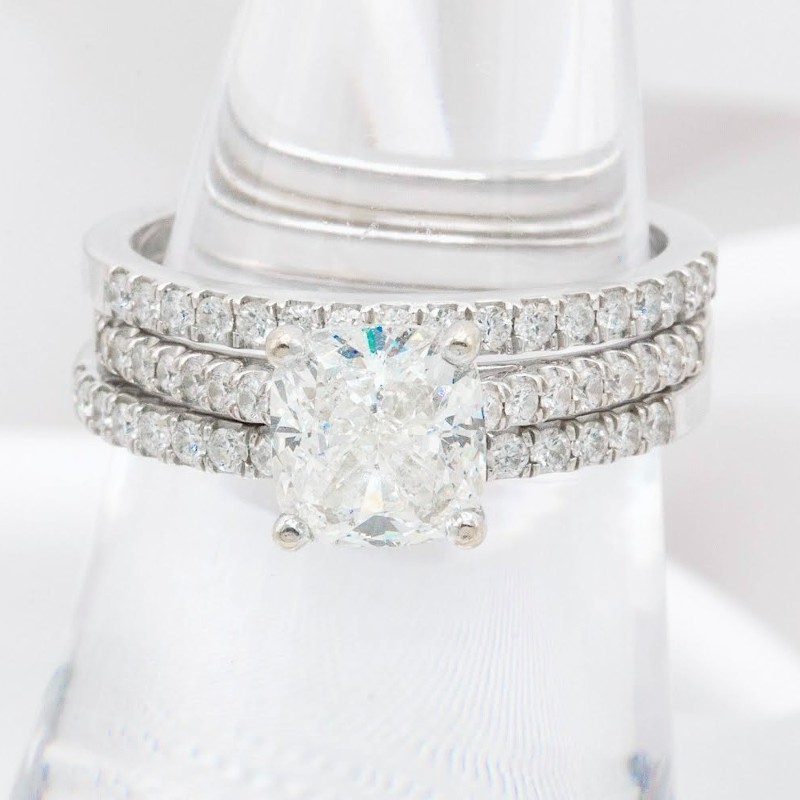 2.5 CTW Cushion Cut Engagement ring and wedding bands