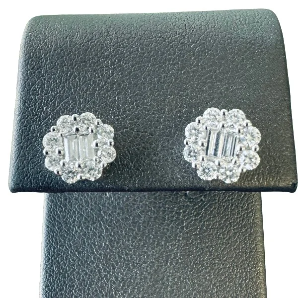 18k 1 CTW Natural Diamond Halo Earrings