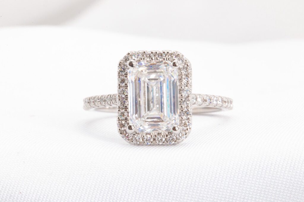 14k 3.5 CTW Lab Emerald Cut Halo Engagement Ring