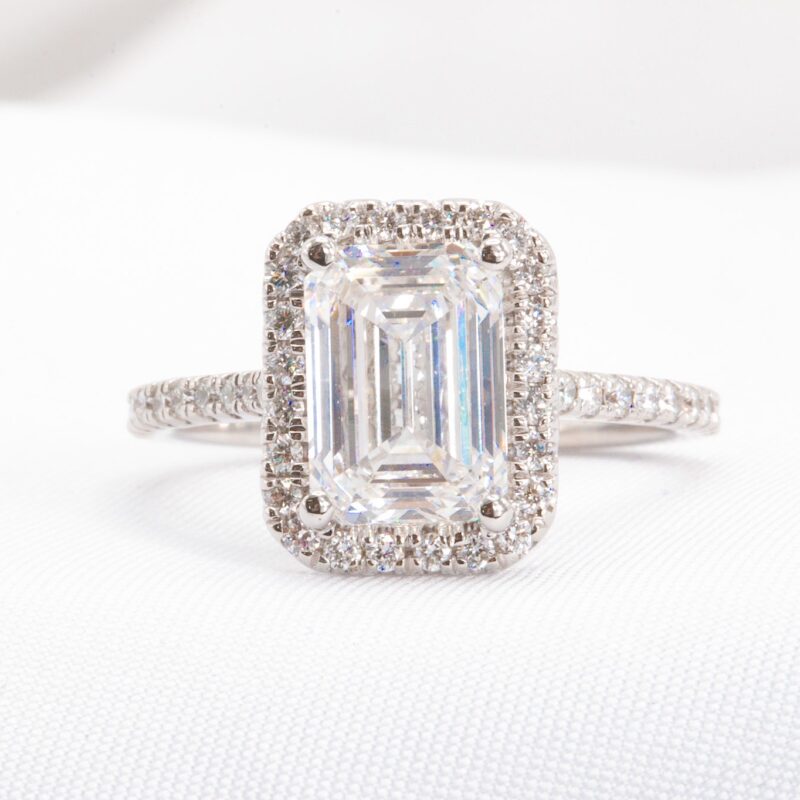 14k 3.5 CTW Lab Emerald Cut Halo Engagement Ring