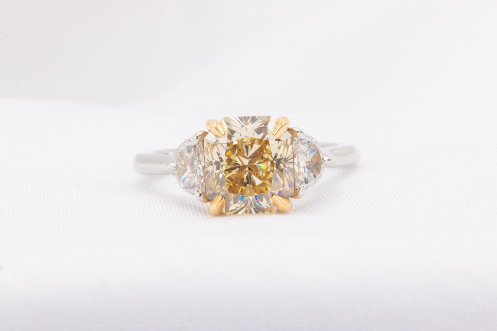 4.01 CTW GIA Certified Fancy Brownish Yellow 3 Stone Ring