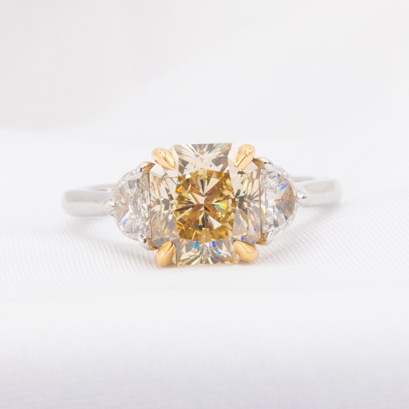 4.01 CTW GIA Certified Fancy Brownish Yellow 3 Stone Ring
