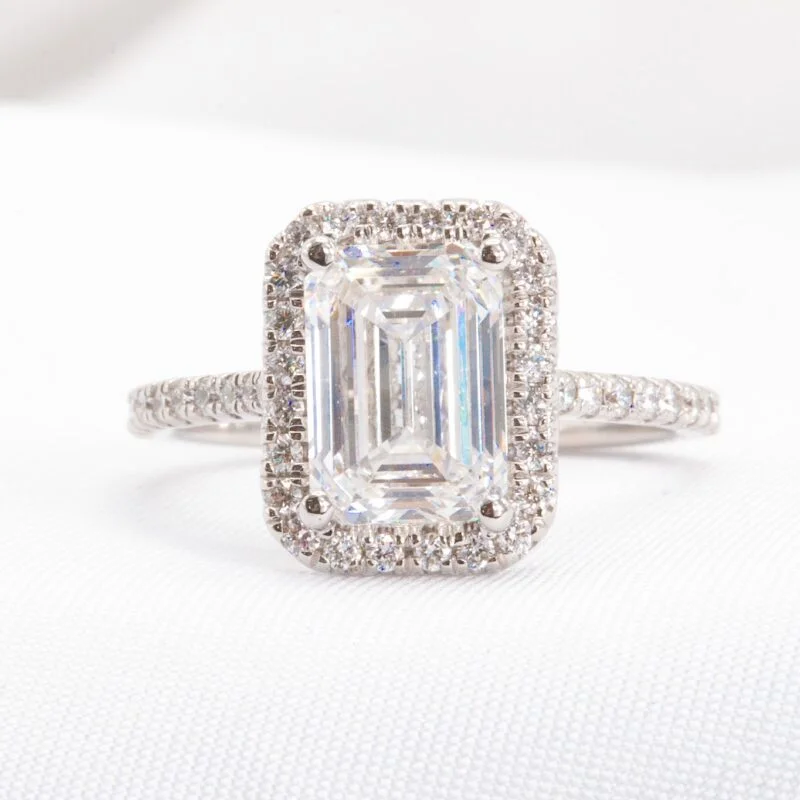 2.9 carat lab emerald cut diamond halo ring