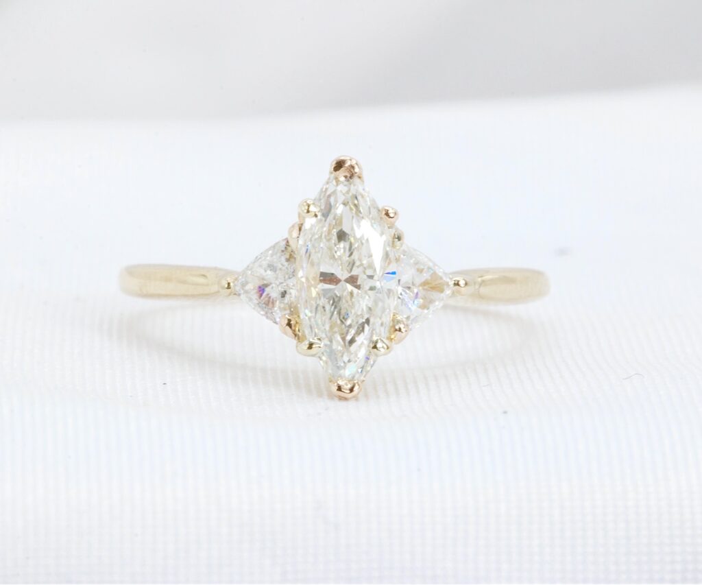 14k Yellow Gold 1.37 CTW GIA 3 Stone Marquise Cut Diamond Engagement Ring