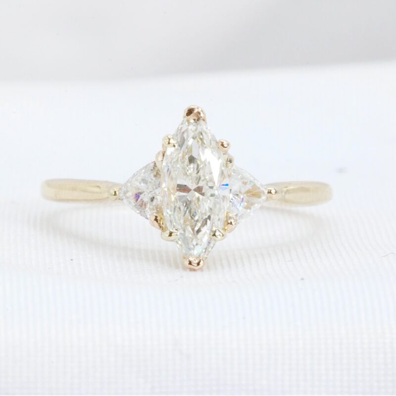 14k Yellow Gold 1.37 CTW GIA 3 Stone Marquise Cut Diamond Engagement Ring