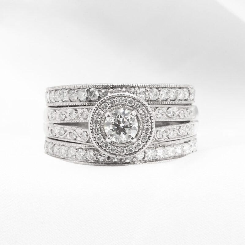 14k 1.75 CTW Round Cut Engagement Ring With 2 Bands