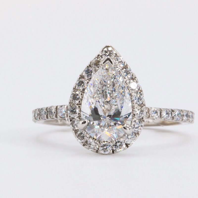 14k 1.52 Carat Total GIA Certified Pear Shape Halo Engagement Ring