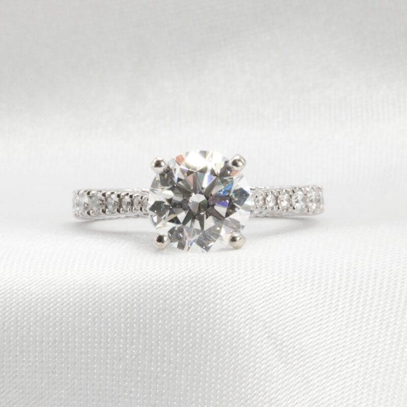 14k 2.02 Carat Total Round Cut Engagement Ring GIA Certified