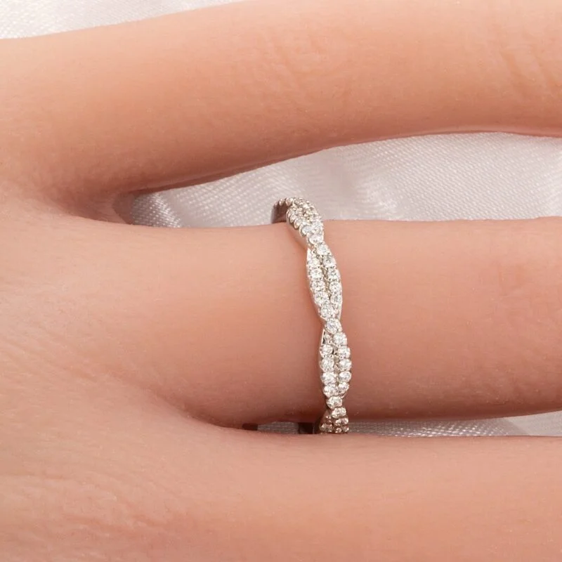 braided diamond wedding band