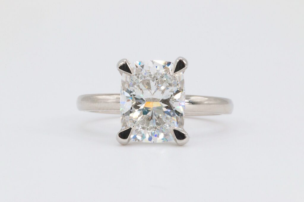 Platinum 3.07 Carat Lab Cushion Cut Diamond Solitaire Ring