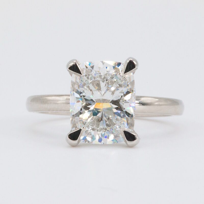 Platinum 3.07 Carat Lab Cushion Cut Diamond Solitaire Ring