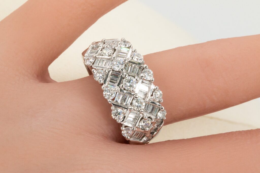 14k 3 CTW Wide “Checkered” Diamond Wedding Band