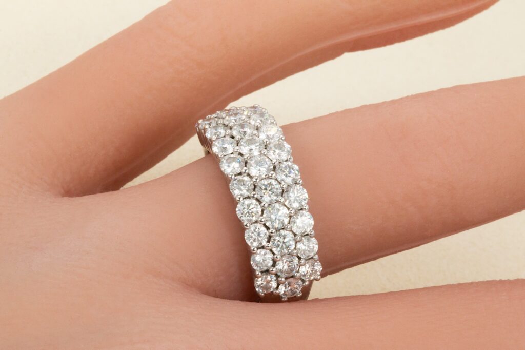 18k 2 CTW Wide 3 Row Round Diamond Wedding Band