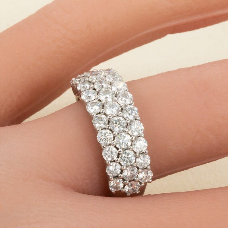 18k 2 CTW Wide 3 Row Round Diamond Wedding Band