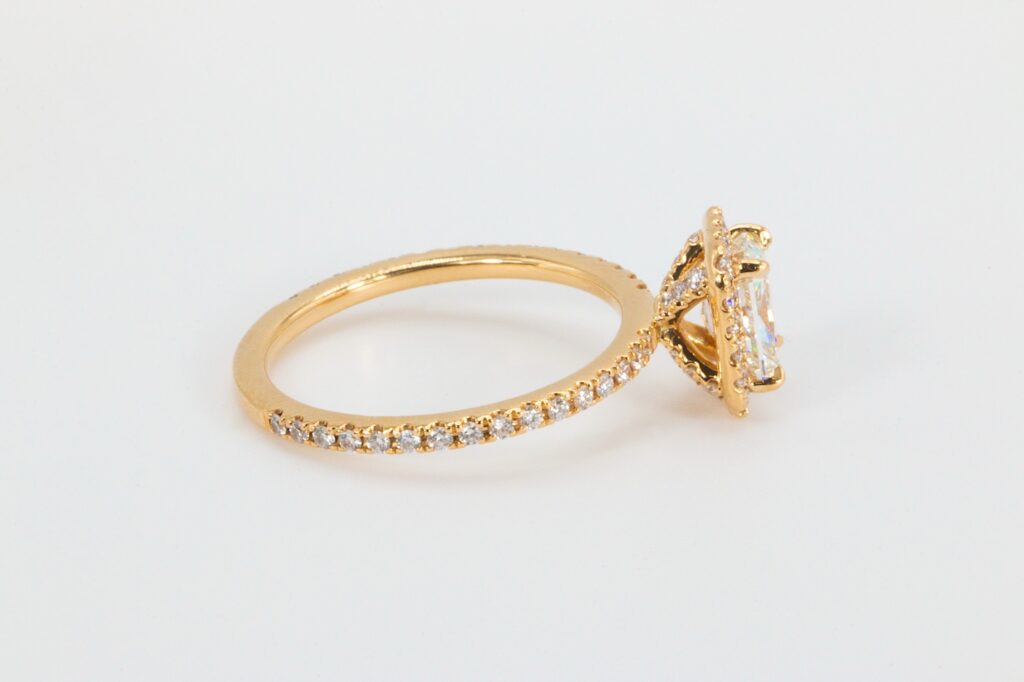 side view halo radiant gia diamond ring