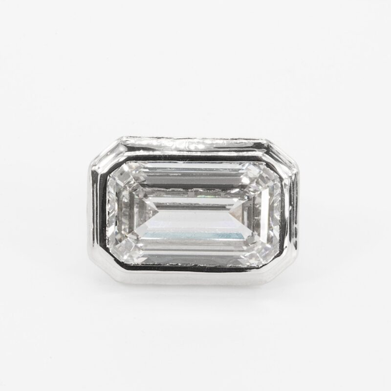 Platinum 11.05 CTW Lab Emerald Cut Diamond Bezel Ring