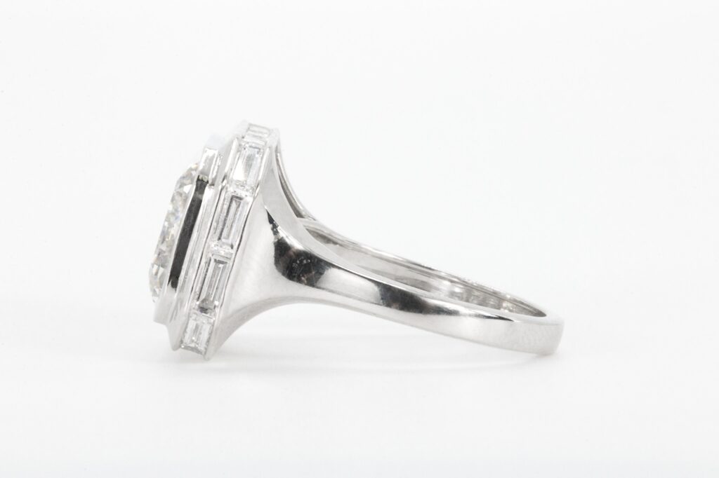 Platinum 11.05 CTW Lab Emerald Cut Diamond Bezel Ring side