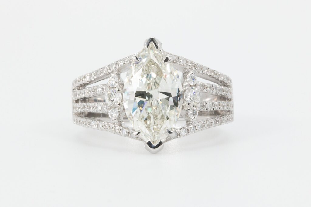 18k White Gold 2.52 CTW Marquise Cut GIA Certified Diamond Ring