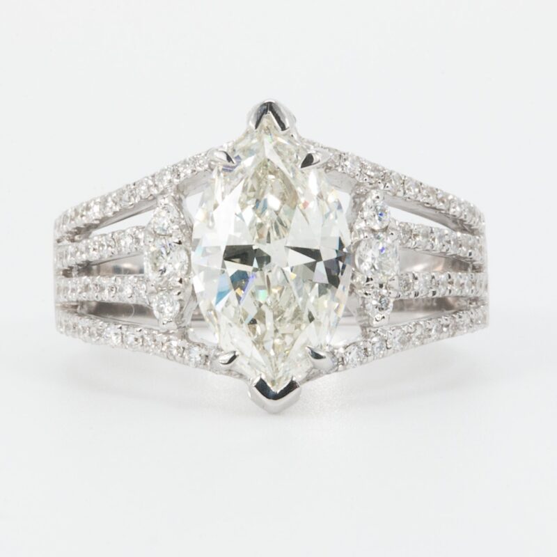 18k White Gold 2.52 CTW Marquise Cut GIA Certified Diamond Ring