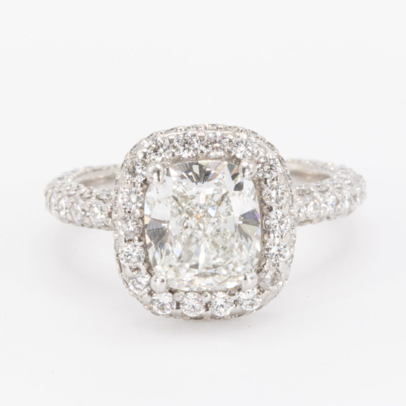 14k White Gold 2.75 CTW GIA H VVS1 Cushion Engagement Ring