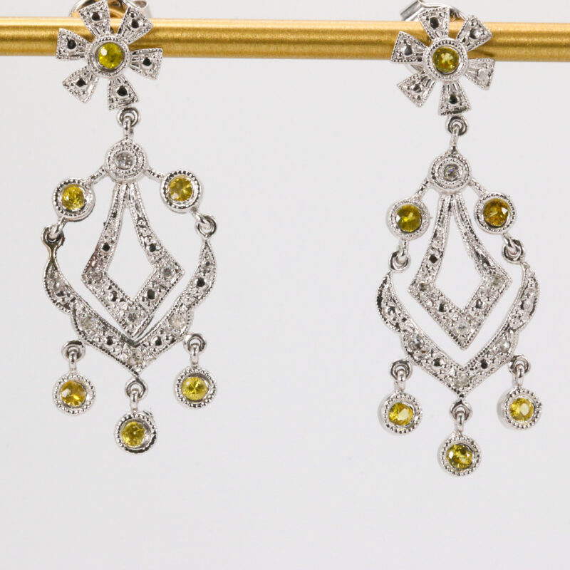 14k White Gold Diamond Chandelier Fashion Earrings