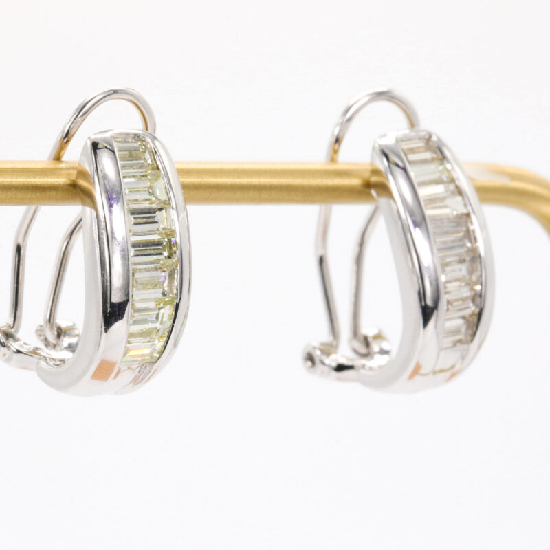 18k White Gold Baguette Diamond Huggies