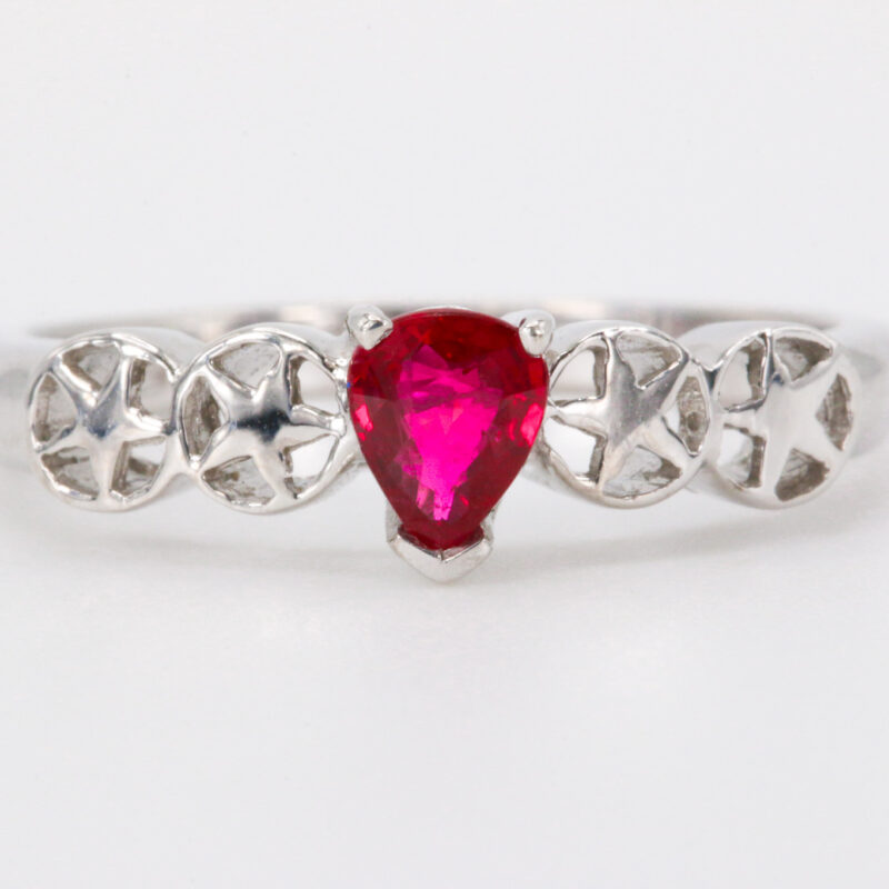 18k White Gold Pear Shape Ruby Ring