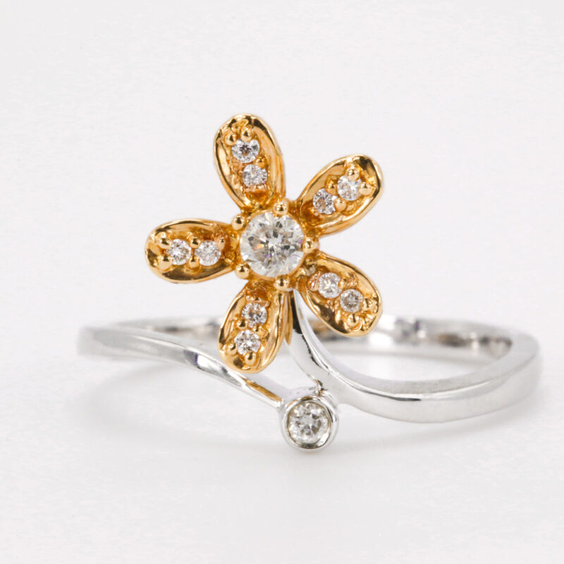 18k White/Rose Gold Diamond Fashion Flower Ring