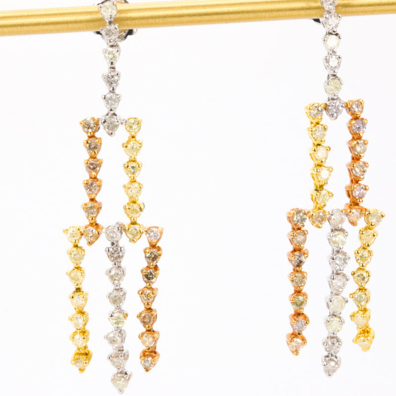 18k White/Yellow/Rose Gold Diamond Drop Earrings